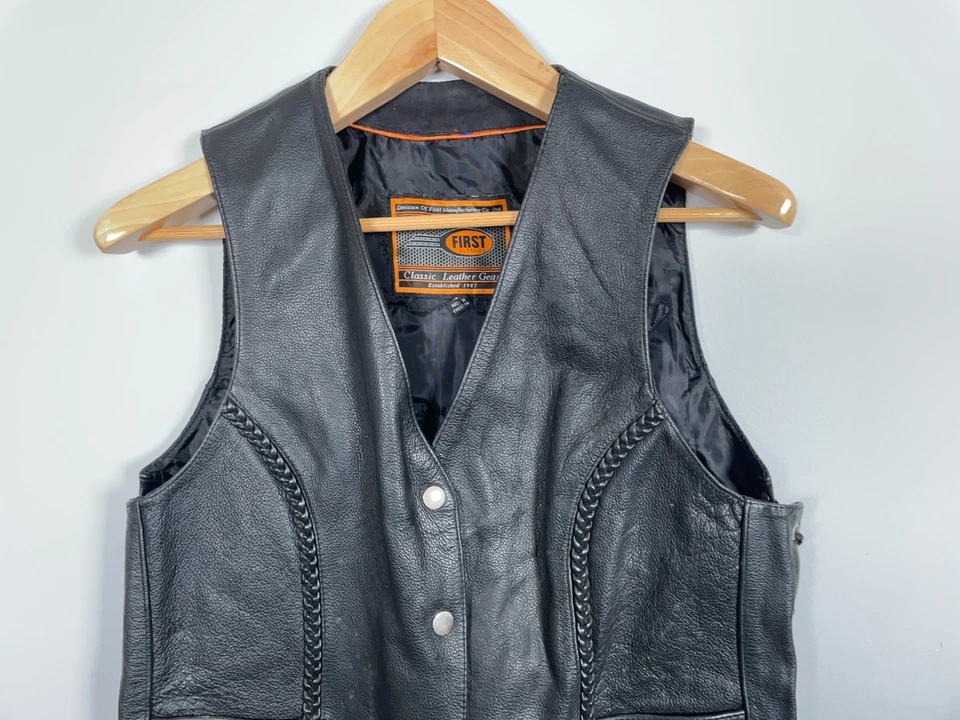 Harley Davidson Leather Biker Vest Women's Medium - Large Black Laces - Image 4 of 4