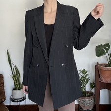 Vintage 80s 90s Black Pinstripe Double Breasted Oversized Power Blazer
