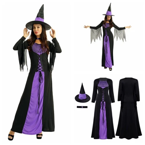 Women's Halloween Wicked Witch Theme Cosplay Costume Outfit Purple Classic Dress - Imagen 2 de 45