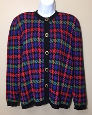 Vintage 1980  s Laura By Alyzia Colorful Knit Sweater Button Front Cardigan L