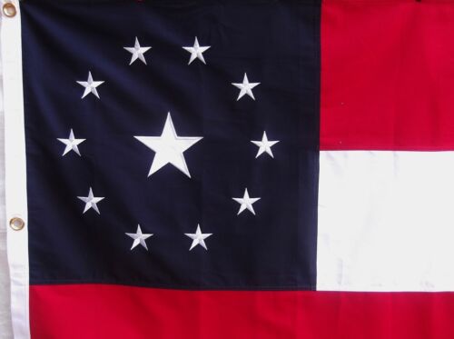 PRIMERA BANDERA NACIONAL DE ALGODÓN DE 11 ESTRELLAS DE ALTA RESISTENCIA - ESTRELLAS Y RAYAS COSIDAS 1ER DIXIE - Imagen 2 de 8