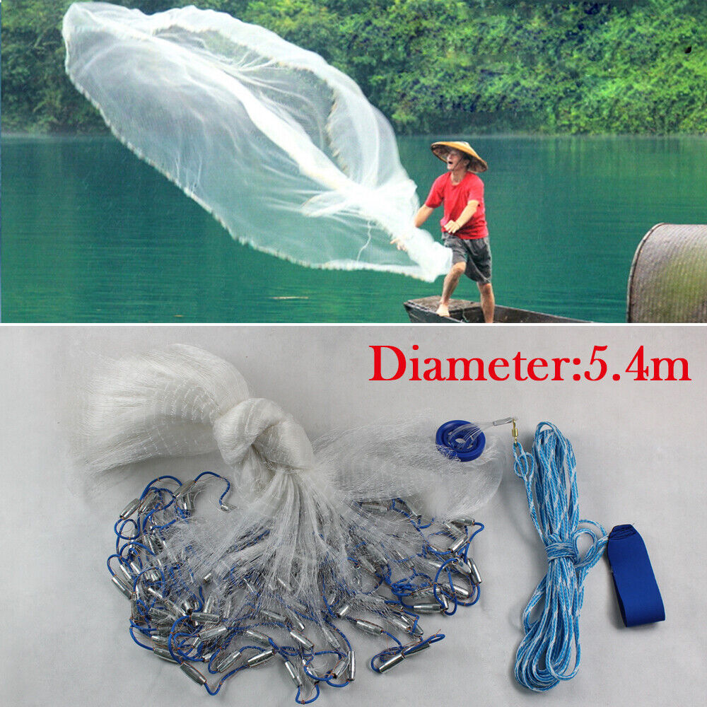 5.4/6.6m Cast Net 18-22 Ft Mono Drawstring Fishing Catch Net Bottom With  Sinker
