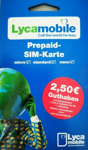 Lyca-Mobile Prepaid Simkarte, Vodafone D2 Netz "BLITZ VERSAND" mit Bonusguthaben - Bild 1 von 5