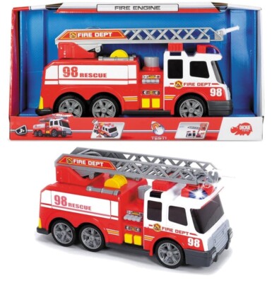 Dickie Toys 98 Rescue Feuerwehr Spielzeug mit Schlauch, Teleskopleiter, Wasserpumpe