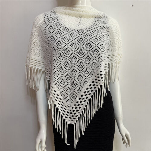 Fashion Womens Warm Knitted Shawl Wrap Cashmere Fringed Hollow Triangle Scarf US - Picture 16 of 21