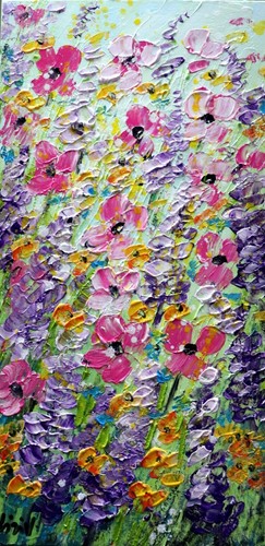 Texas Meadow Flowers Original Oil Impasto Painting of Lupine, Blue Forget-Me-Not - Picture 2 of 10
