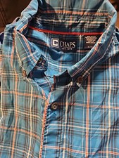 Chaps Men's Blue Plaid Long Sleeve Dress Shirt Size L