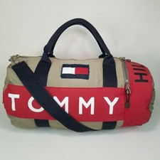 Tommy Hilfiger 21" Canvas Duffle Gym Travel Bag Multicolor Patch Logo Spellout