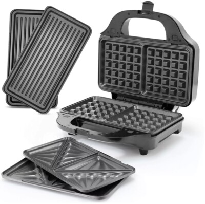 3 in 1-Sandwichmaker, Waffeleisen & Tischgrill, Anti-Haft, Toaster 800 Watt
