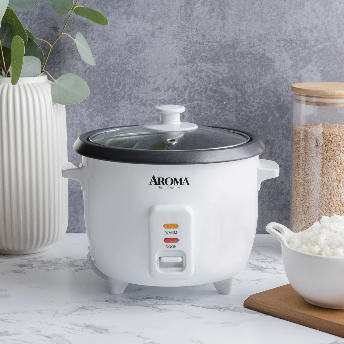 Aroma® 6 Cup Non-Stick Rice & Grain Cooker Auto Shut-Off One-Touch1.5Qt,  White 689016726236