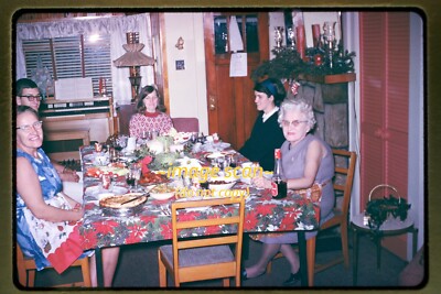 Film Slide of People having a Christmas Dinner in 1968 s1b