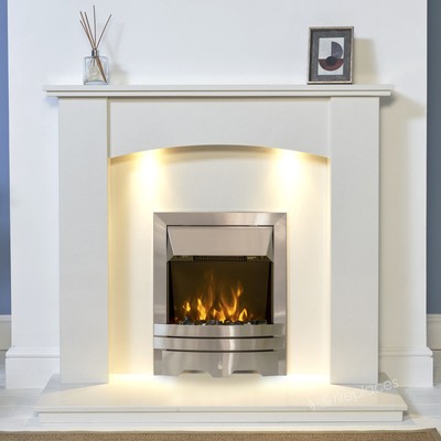 WHITE MARBLE CURVED SURROUND SILVER ELECTRIC FIRE FIREPLACE SUITE  DOWNLIGHTS 48 | eBay