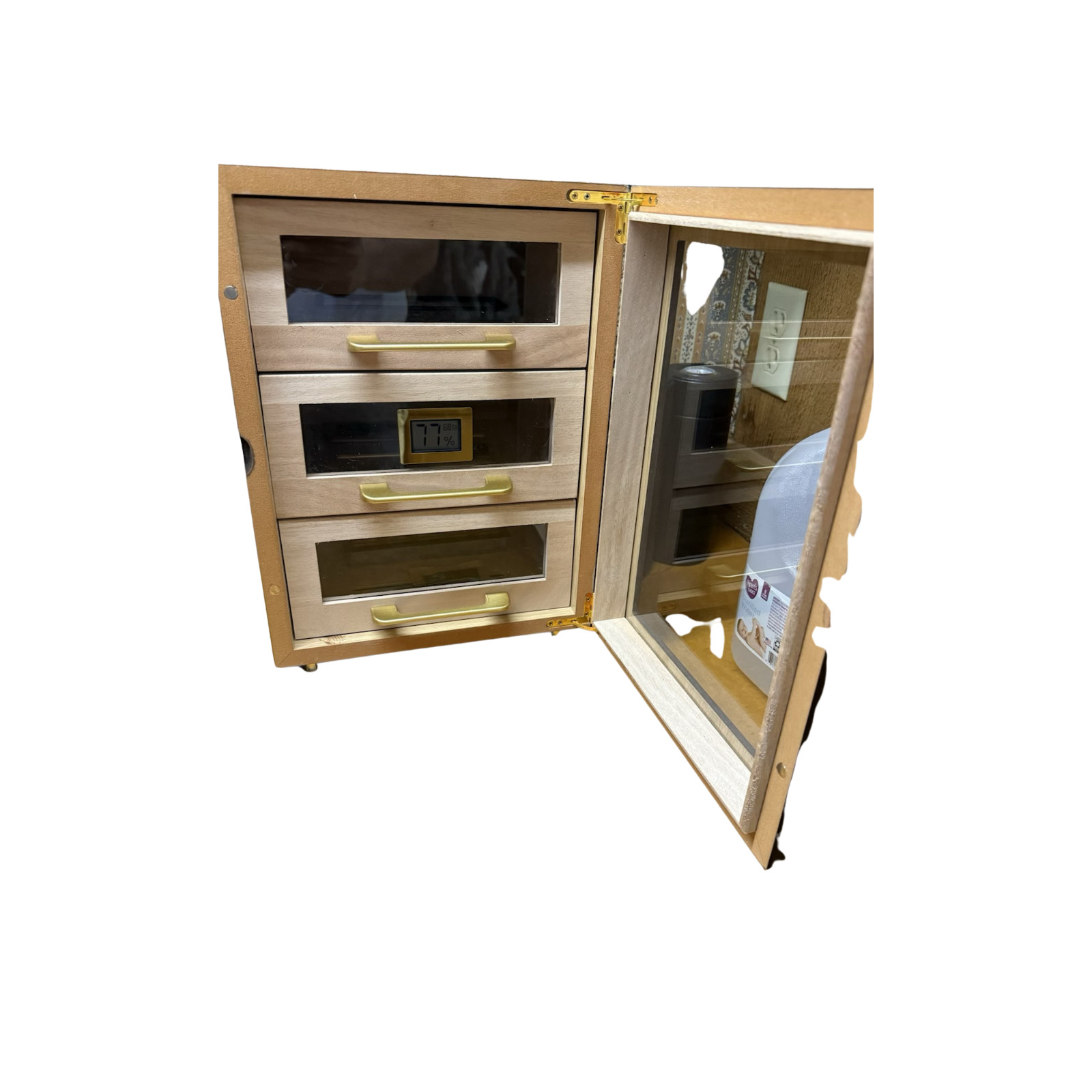 Glass Front Cigar Humidor with Hygrometer and Humidifier - 13.5 Inches Height