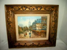 Impressionist Paris Street Scene Oil Painting Hollywood Regency Gilt Wood Frame