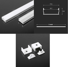 PROFILO PER STRISCE LED IN ALLUMINIO BARRA RIGIDA OPACO TRASPARE 1 METRO 2 METRI