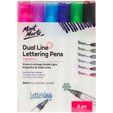 Dual Line Lettering Pens Signature 2mm (0.08in) Tip 6pc Mont Marte Arts Craft
