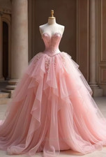 Ruffle Light Pink Wedding Dress Lace Appliques Sweet 16 Dress Junior Girls