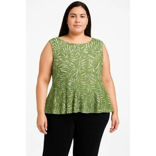 The Limited Blouse Womens Plus 3X Green White Peplum Tropical Lace Pleated