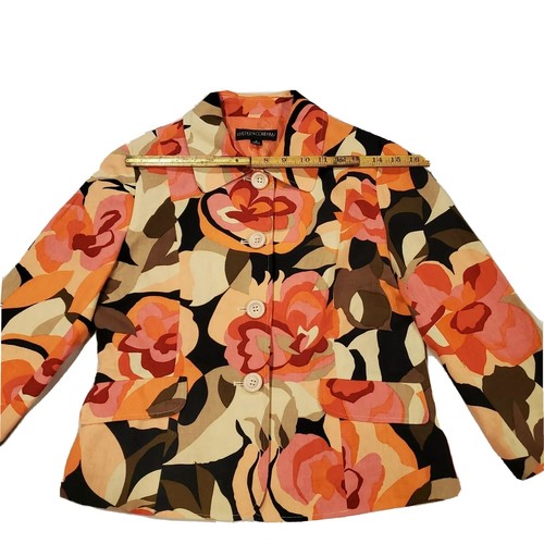 Kasper & Co Women's Retro Mod Floral Linen Jacket Short 3/4 Sleeve MCM 50s style - Picture 5 of 11
