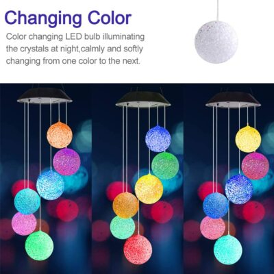 ZYLLZY Color-Changing Crystal Ball Solar Wind Chime Lamp, Mobile LED