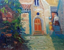 TOMFISHER Tuscan Village Cottage Impressionism Landscape Original Oil Painting