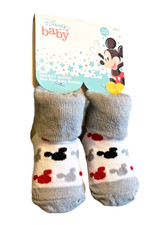 DISNEY BABY MICKEY MOUSE 1 Pair 0-12 Months Gray Cotton Blend Sock Booties NWT