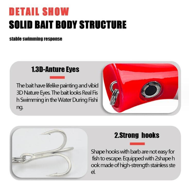 8PCS Popper Fishing Lures 42.5g Hard Bait Topwater Crankbait Wobblers Swimbait - Image 4