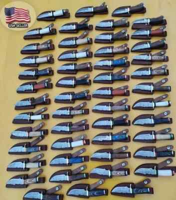LOT OF 60 PCS DAMASCUS STEEL 6'' IN SKINNER HUNTING KNIVES W/SHEATH FROM USA USPS