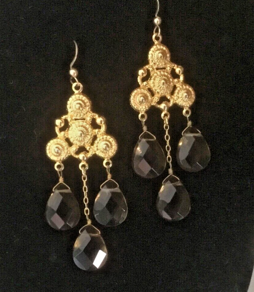 Pendientes colgantes Chandalier facetados cuarzo ahumado Wendy Foster (Montecito) Foto 3 de 4