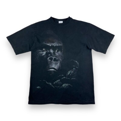 Vintage 90s Harlekin Gorilla Graphic T Shirt Herren M schwarz Animal Natur Print