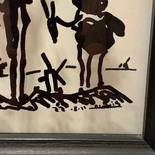 Picasso Don Quixote RARE Print on Glass Wood Framed Art Black VTG Reverse Image - Picture 2 of 18