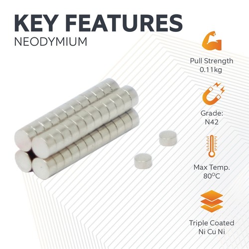 Imán de discos de neodimio N42 - 2 mm de diámetro x 1 mm de espesor - 0,11 kg de tracción - Imagen 4 de 5