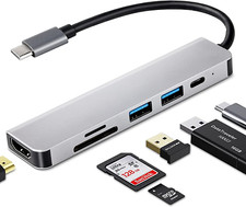 USB C Hub 6 in 1 Dongle USB-C to HDMI Multiport Adapter with 4K HDMI Outp
