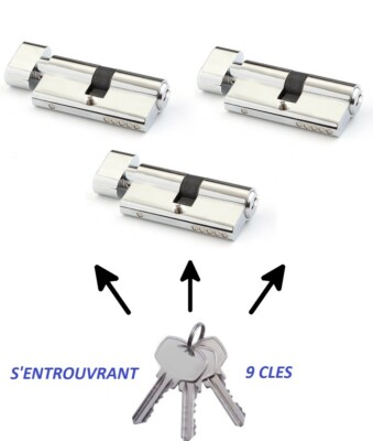 3 Cylindres Européens 30/30 Avec Bouton Et 9 Clés – Serrure THIRARD Entrouvrant En Acier