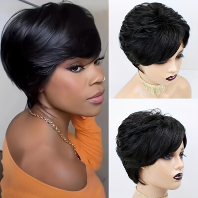 Human Hair Wigs Pixie Cut Straight Wigs With Bangs for Black Women 