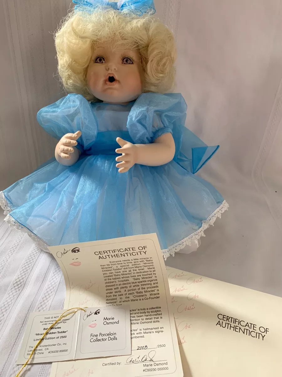 Poup e en porcelaine Marie Osmond Baby Miracles 50230 13 avec COA et bo te d or