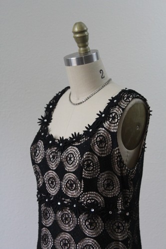 VTG 1960's Empire MCM Designer Black illusion Spiderweb Crochet Dress Bridgerton - Picture 8 of 10