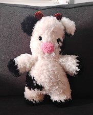 Handmade Crochet 9- 16 in Black White Fuzzy Cow Stuffed Animal with Pink Nose