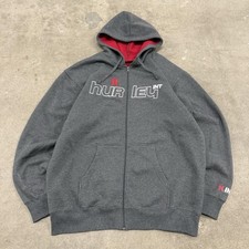 VINTAGE HURLEY INTERNATIONAL SURF SKATE GRUNGE FULL ZIP GREY HOODIE XL