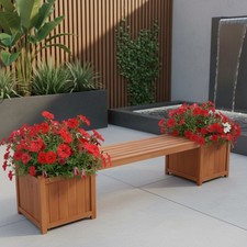 Gartenbank Braun mit 2 Blumenkästen Holz Parkbank Holzbank Sitzbank Eckbank 
