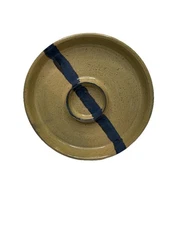 Handmade Studio Pottery Chip and Dip Plate Minimalist 10” Natural & Blue Stripe