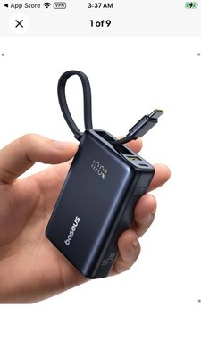 Baseus Ultra-Slim USB-C Power Bank Fast Charge Built-In Cable Display Black