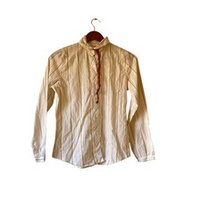 Vintage 70s Striped Button Up Shirt Women's Collared Neck Tie Detail small