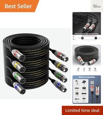 XLR Cable 10 ft 4 Pack - Stage Light DMX Cable,  Balanced 3-Pin XLR Male to F...