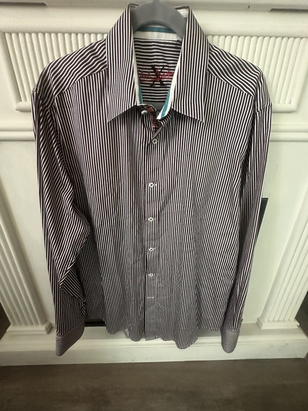 Robert Graham Burgundy & White Striped Button Down Long Sleeve  Shirt Size L