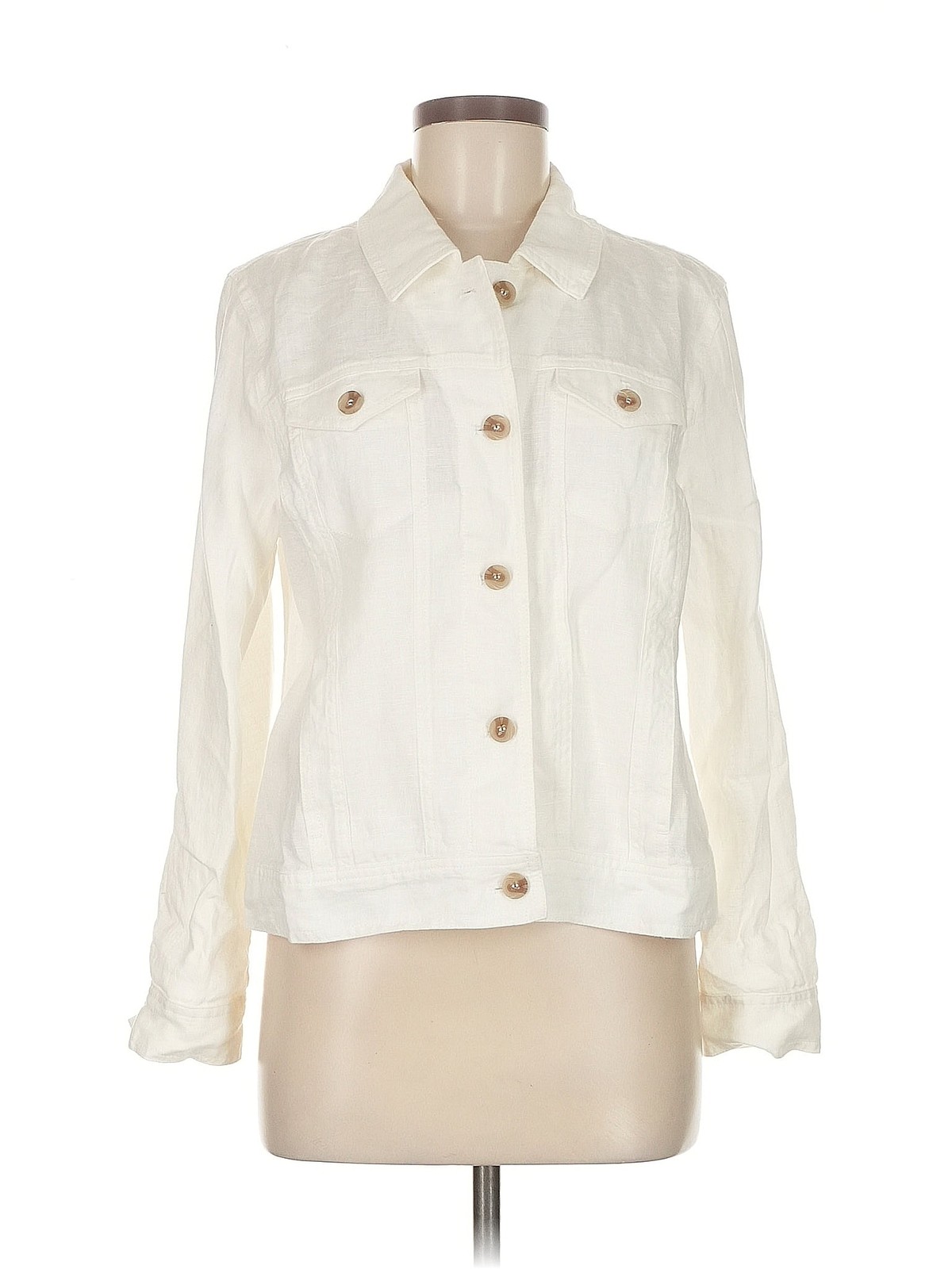 Coldwater Creek Women Ivory Long Sleeve Button-Do… - image 1
