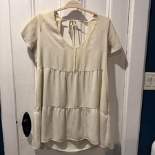 Show Me Your Mumu Cia Tiered Mini Dress Ivory White Babydoll Bridal Size L Large