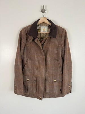 Joules Sakko Gr. UK 10 Tweed Fieldcoat Kröte braun Country Coat Karo Shoot