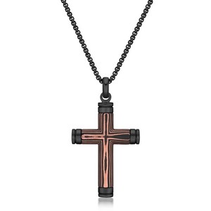 Black Ion Plated Stainless Steel Cross Pendant Necklace - 24 Inch Box Chain