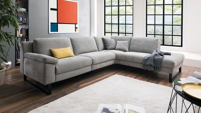 Ecksofa Wohnlandschaft Eckcouch Polsterecke Mesa Stoff hellgrau mit Federkern
